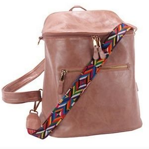 Faux Leather Blush Backpack with Embroidered sides Strap NEW